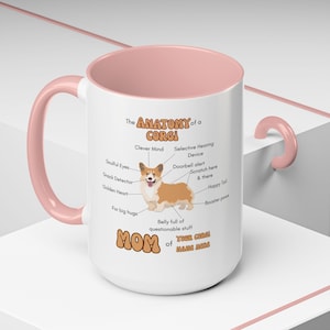 Anatomy of a corgi ceramic cup, Personalisable Corgi Name Mug, Custom dog name Mug, Cute Corgi Mug, Birthday gift for dog lover, 11oz, 15oz