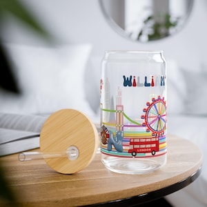 Personalized London Souvenir Sipper Glass,  Personalised British Mug, Custom Name UK Souvenir Water Bottle, England Leaving Gift Mug