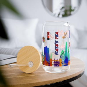 Personalized London Souvenir Sipper Glass,  Personalised British Mug, Custom Name UK Souvenir Water Bottle, England Leaving Gift Mug