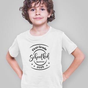 Schoolkid 2025 tee Back-to-school Tee, Personalized T-shirt for children, Schoolchild shirt with name, Gift for first day of school T-shirt