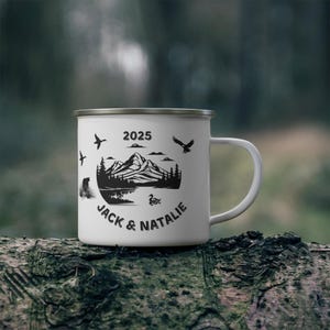 Personalized Enamel Camping Mug, Adventure Mug, Custom Camping Gift, Outdoor Mug, Unique Wedding Gift, Cozy Campfire Accessory