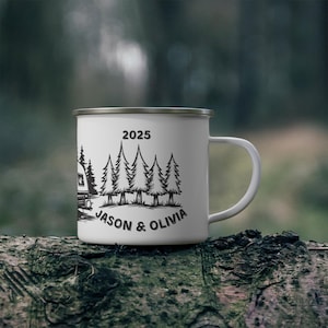 Personalized Enamel Camping Mug, Adventure Mug, Custom Camping Gift, Outdoor Mug, Unique Wedding Gift, Cozy Campfire Accessory