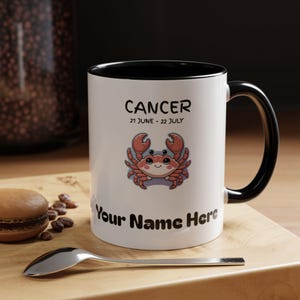 Personalized Name Birth Date Mug, Cancer Zodiac Sign Coffee Mug, Custom Birthday Cup, Celestial Horoscope Gift, Astrology Constellation Cup