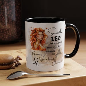 Taza personalizada con nombre, taza de café con el signo zodiacal Leo, taza de té de cumpleaños personalizada, regalo del horóscopo celestial, taza de cerámica con constelación astrológica