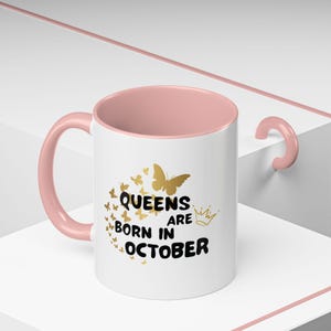 Personalisierte Name Geburtstagsgeschenk, benutzerdefinierte Spaß Kaffeetasse, Königin sind im Oktober geboren Becher, Waage Skorpion Geburtstagsgeschenk 11 Unze, 15 Unze