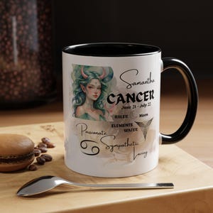 Taza personalizada con nombre, taza de café con el signo zodiacal Cáncer, taza de té de cumpleaños personalizada, regalo del horóscopo celestial, taza de cerámica con constelación astrológica