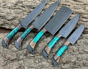 Handmade Chef Knives Set 5 Pcs Stainless Powder Coated Blades,Mothers Day Gifts,Anniversary Gift Kitchen Knives Set Birthday Gift,Knives