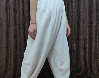 Soft Casual Loose Boho Trousers, Full Maxi Pants, Women Elastic Waist Cotton Pants, Wide Leg Pants, Linen and cotton long pants, Trousers