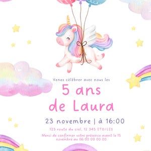 Unicorn Children's Birthday Invitation Card – Customizable A6 Canva Template – Printable Digital Invitation