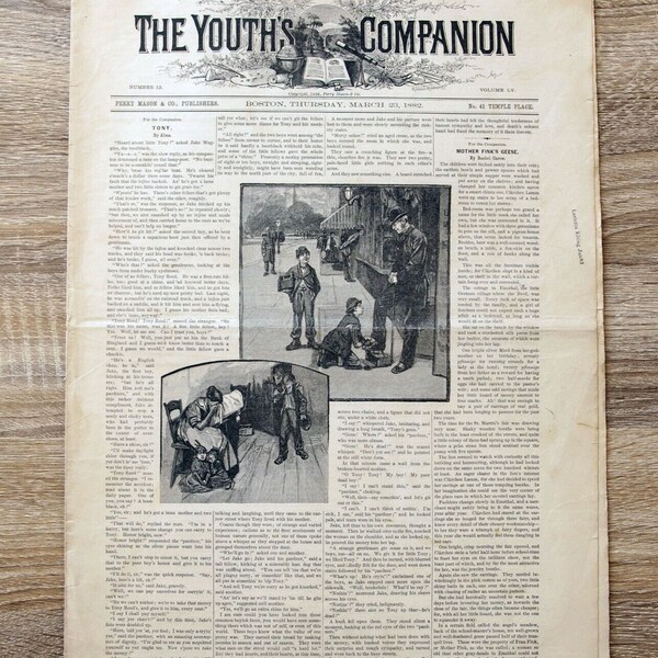 The Youth’s Companion March 23, 1882 Vol 55 No 12 Antique Newsprint Complete