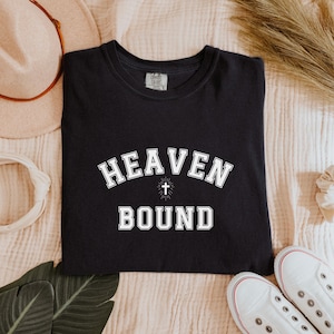 Camiseta Comfort Color Heaven Bound Cross, camiseta cristiana, camiseta de Jesús, camiseta con versículo bíblico, camiseta religiosa, ropa de fe, regalo cristiano