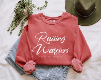Raising Warriors Raising Disciples Christian Sweatshirt Comfort Colors Christian Gifts for Mom Religious Apparel Baptism Sweater Jesus God