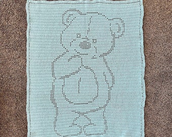 Light teal teddy bear crocheted baby or toddler blanket