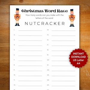 Christmas party game, office Christmas party game, family Christmas game, Christmas activity for family, Nutcracker Christmas word game