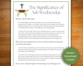 Meaning of Ash Wednesday printable worksheet for church or youth group, Ash Wednesday information page for kids, teens, adults, homeschool