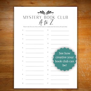 Book club game icebreaker, mystery book club activity, holiday book club game, mystery thriller book club game, instant download activity