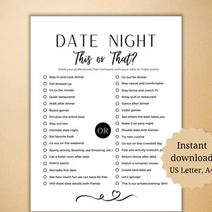 Juego de esto o aquello para una cita nocturna, ideas para citas en pareja, cita de aniversario, juego imprimible para parejas, juego de ¿Qué prefieres? para una cita nocturna