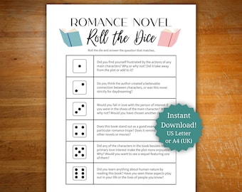 Romance book club game for discussion, romance book club questions, discussion questions for book club, icebreaker for romance book club