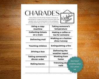 Fun office icebreaker game, game for coworkers, office party game, game for office birthday or workplace holiday, charades game for office