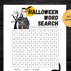 Halloween word search game, Halloween activity for classroom, restaurant game for kids, library game, Halloween party game for kids, adults