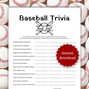 Baseball trivia game for team holiday parties, baseball themed birthday party game, baseball think fast game, family baseball trivia game