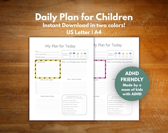 ADHD Daily Planner for children, ADHD school planner, ADHD planning worksheet, homework and activity tracker for teens, tweens, and kids