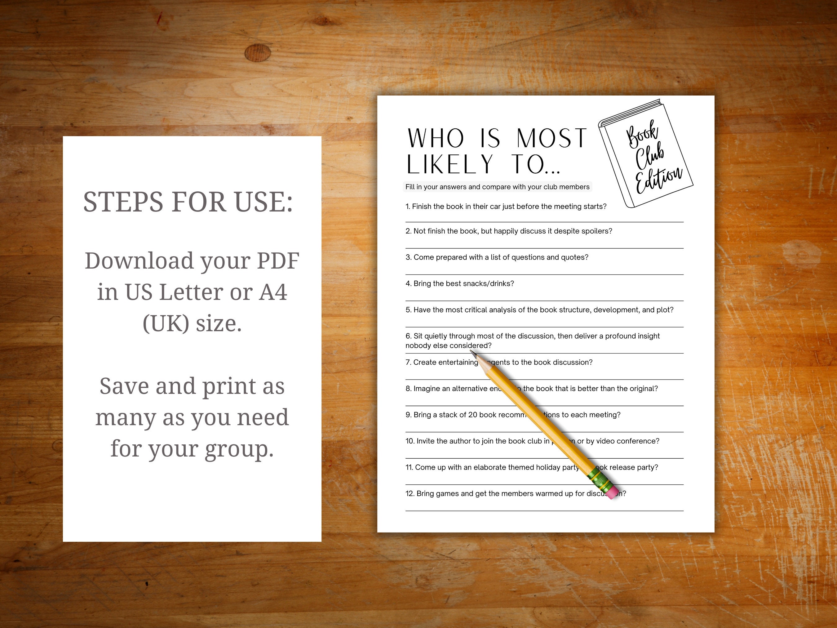 Book Club Ice Breaker Game, Game for Book Club, Who is Most Likely to