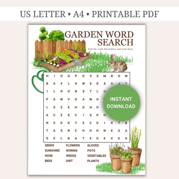 Spring garden word search game, spring activity for classroom, garden vocabulary for summer, earth day activity, summer library word game