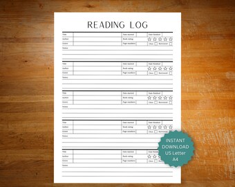 2026 annual reading log for book club or reading tracker and book journal printable. Digital book journal for tracking books read this year