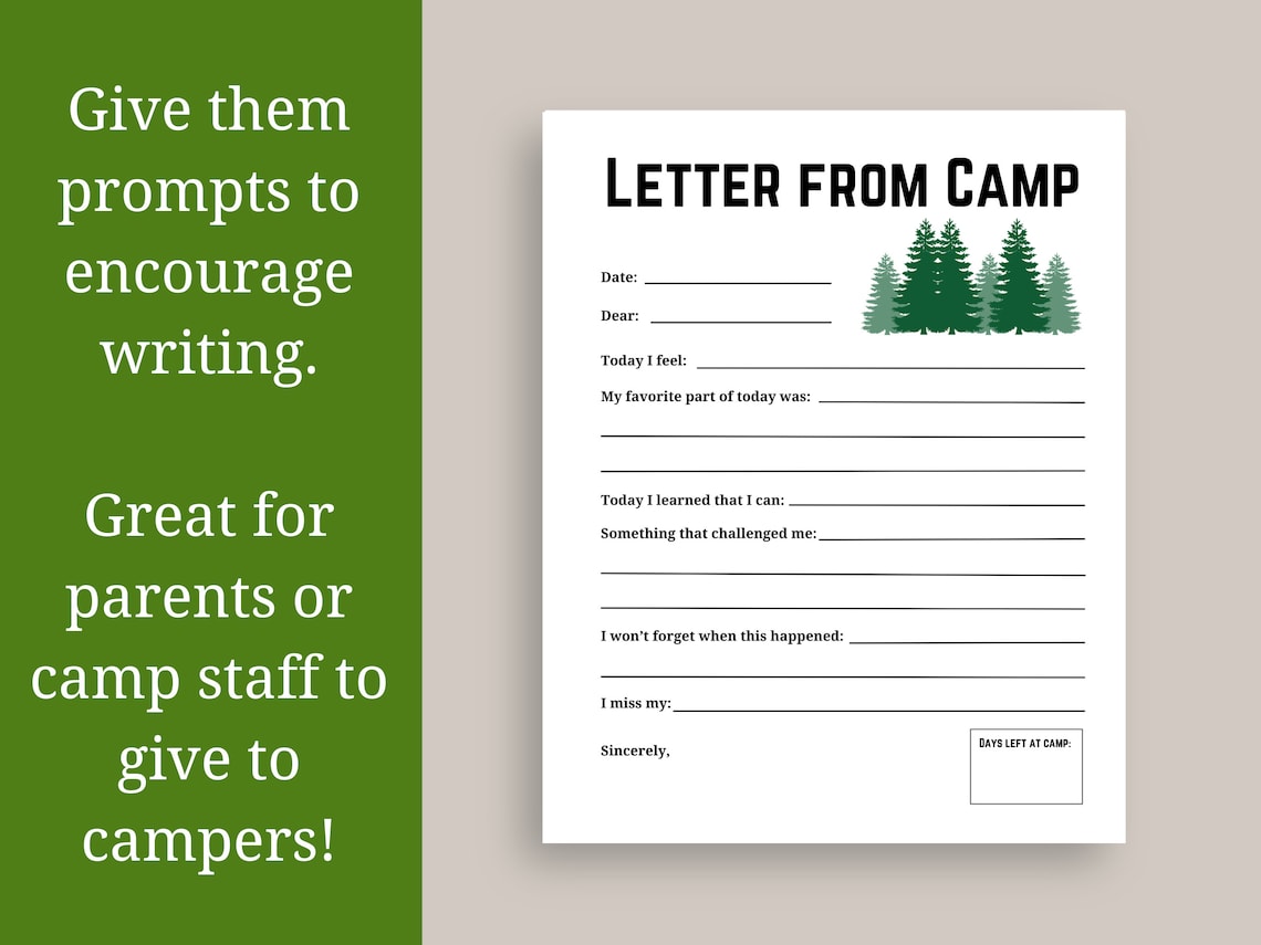 Letter From Camp Printable PDF for Kids, Summer Camp Stationery Instant Download, Camp Letter ...