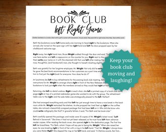 Book club game, book club activity, adult book club activity, left right game book club, pass the prize game icebreaker,