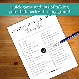 Group icebreaker game, this or that game for new groups, get to know you game, mix and mingle game for groups, small group icebreaker game