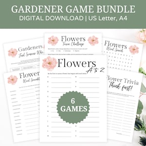 Flowers game bundle for gardeners, flower trivia game for garden parties,  games for seniors, summer printable games, games for gardeners