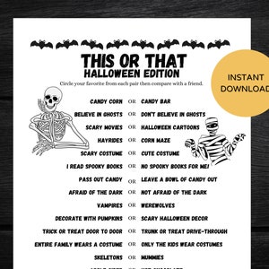 Halloween game printable this or that instant download pdf for classroom Halloween party game, office halloween party game icebreaker