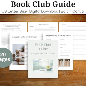 Book club guide digital download editable template, Book club planner, how to run a book club, book club games and discussion questions