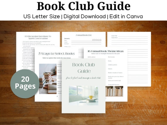 Book club guide digital download editable template, Book club planner, how to run a book club, book club games and discussion questions