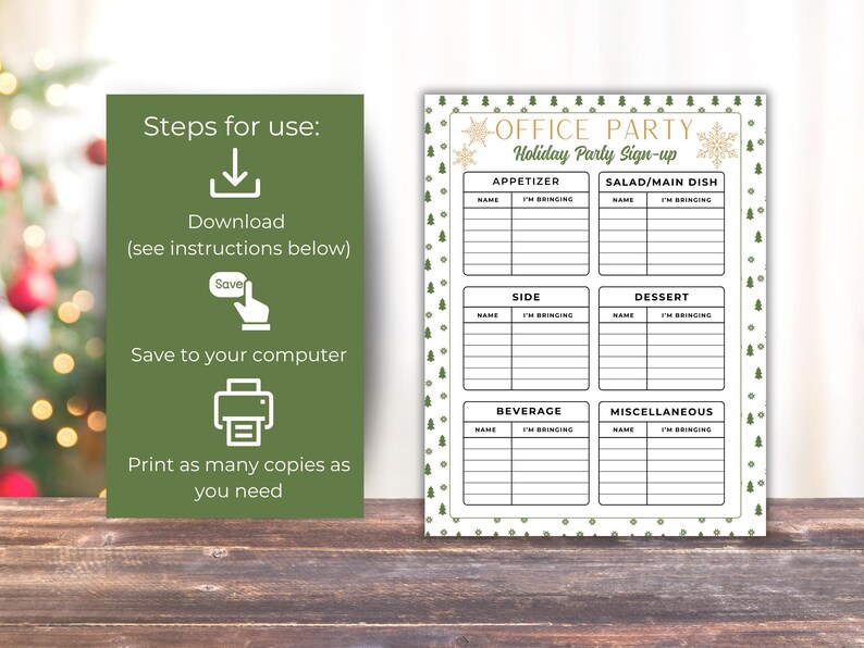 Office Holiday Party Food Sign-up Sheet, Staff Christmas Party Signup ...