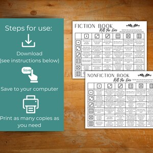 K&ouml;nnte beinhalten: Schwarz-wei&szlig;e druckbare Spielkarten mit Anweisungen zum Herunterladen, Speichern und Drucken des Spiels. Das Spiel hei&szlig;t "Roll the Dice" und ist f&uuml;r Buchdiskussionen konzipiert. Es gibt zwei Versionen des Spiels, eine f&uuml;r Belletristik und eine f&uuml;r Sachb&uuml;cher.
