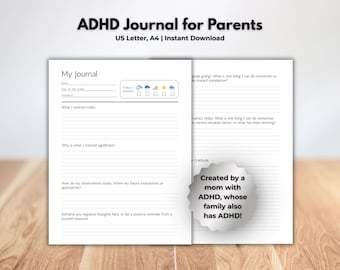 ADHD journal for parents of kids with ADHD, Journal for adults with ADHD, Tools for families with adhd, adhd daily journal and gratitude