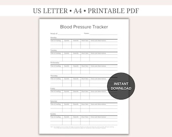 Printable Blood Pressure Tracker and Heart Rate Log - Etsy
