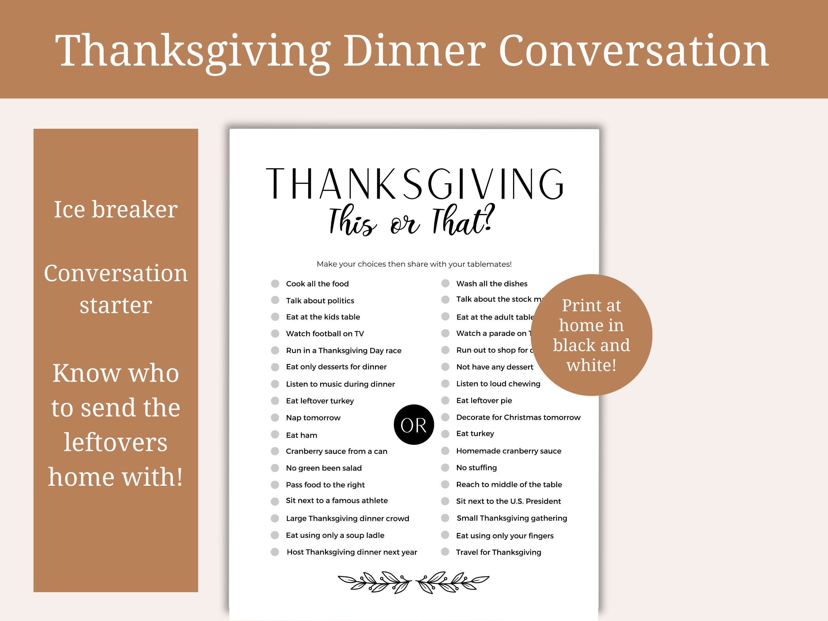 Thanksgiving Game This or That Printable, Thanksgiving Dinner Game