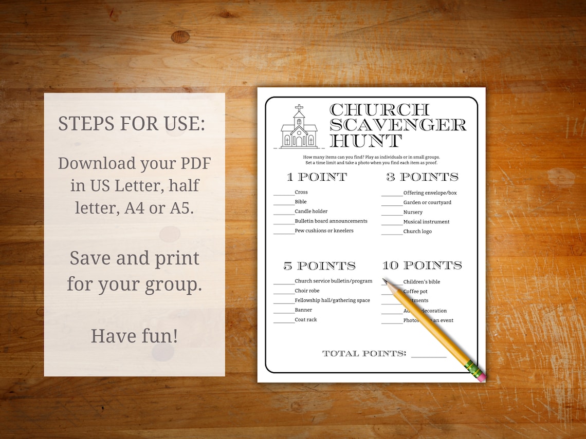 Church Scavenger Hunt for Children, Teen Youth Group Scavenger Hunt ...