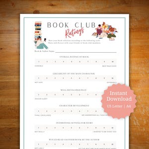 Book club activity, icebreaker for book club, book club discussion activity, monthly book club activity, track and rate book club readings