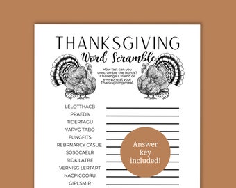 Thanksgiving word game printable, Thanksgiving word scramble instant download, dinner game icebreaker, word game for teens adults seniors