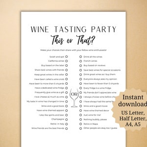 Wine tasting party ice breaker game, printable would you rather game for wine enthusiasts this or that game, wine and book club activity