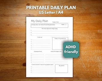 ADHD Daily Planner for adults, neurodivergent daily planning page, printable daily planner for adults with ADHD, Adult ADHD tool