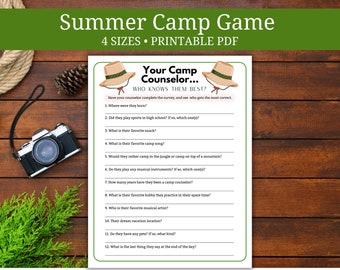 Summer camp game, camp counselor icebreaker game, camp activity digital download, activity for rainy day at camp, camp counselor game ideas