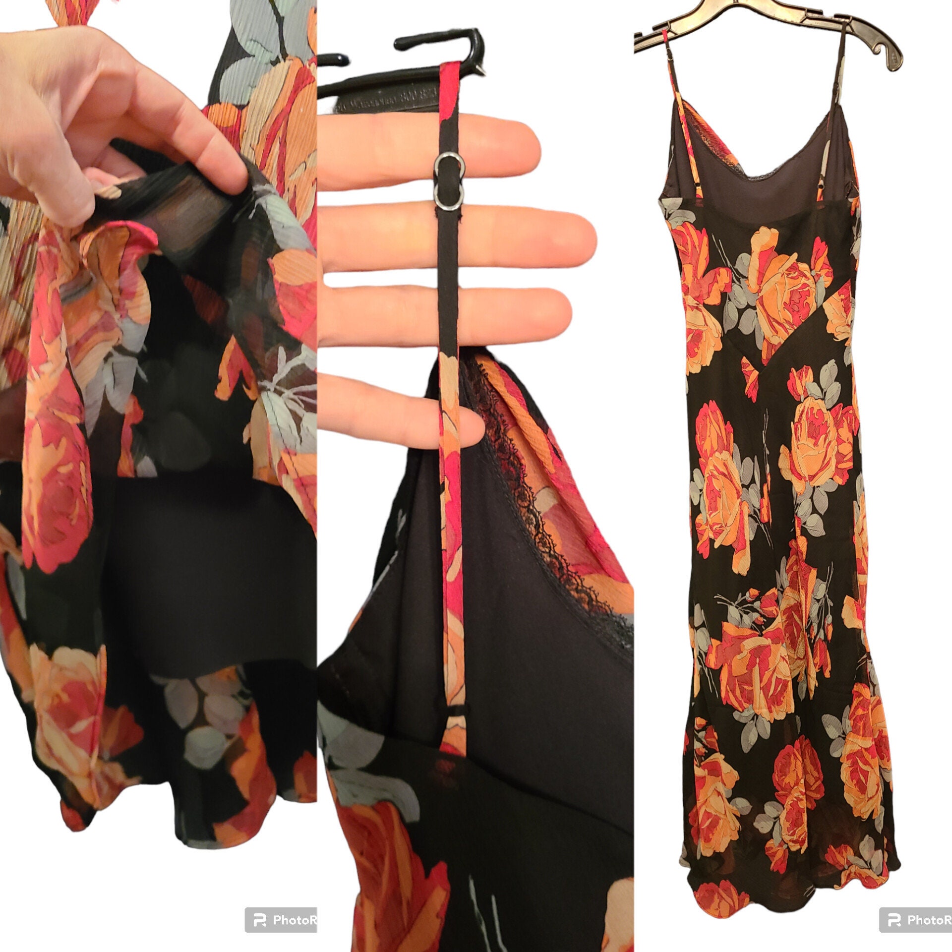 ドレス【Betsey Johnson】Rosie Sheer Maxi Dress Black Red Betsey Johnson New York Red Roses Sheer Slip Maxi Dress NWT