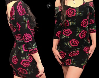 Vintage Betsey Johnson Y2K Handbag Black Pink Rosebud Floral Clear Dress  Purse