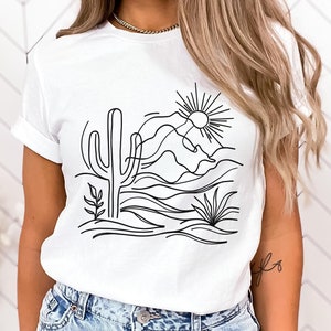 Cute Cactus Shirt, Desert Shirt, T-Shirt Gift For Women, Minimalist Line Art Desert Landscape Tee, Cactus Tshirt, Desert Tee, Arizona Shirt